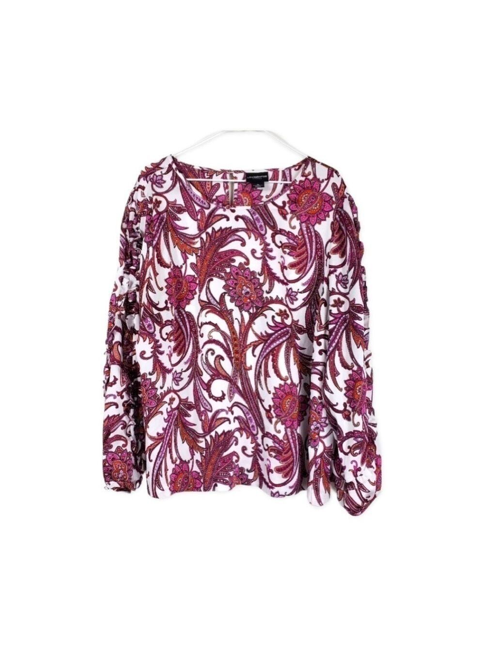 Liz Claiborne Career Ruffle Sleeve Paisley Blouse Top Size XXL